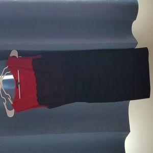 connected apparel red and black cocktail dress with lace detail size 10